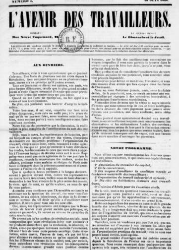 Couverture de Avenir des travailleurs, publié le 18 juin 1848