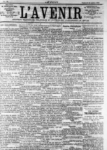 Couverture de Avenir (Londres), publié le 05 octobre 1872
