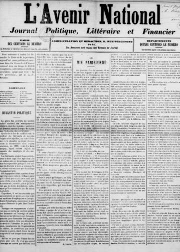 Couverture de Avenir national (1882), publié le 05 novembre 1882