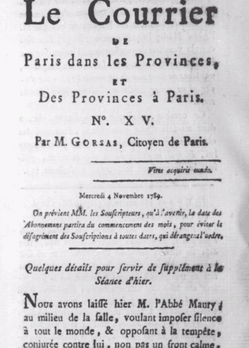 Le Courrier de Paris dans les provinces et des provinces à Paris (1789-1790)