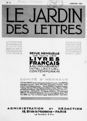 Le Jardin des lettres (1930-1939)