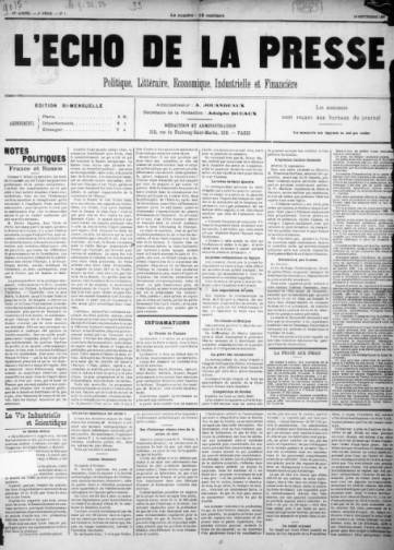 Couverture de Écho de la presse, publié le 19 septembre 1897