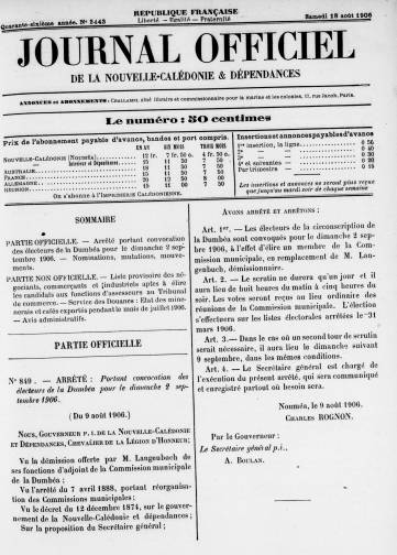 Couverture de Journal officiel de la Nouvelle Calédonie et dépendances, publié le 06 janvier 1894