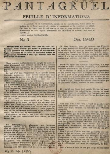 Couverture de Pantagruel, publié le 01 octobre 1940