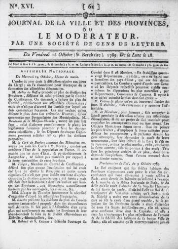 Couverture de Journal de la ville et des provinces, publié le 01 octobre 1789
