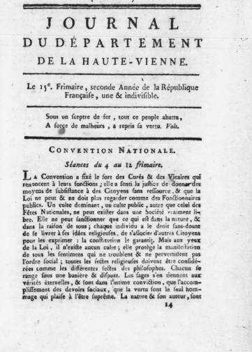 Couverture de Journal du département de la Haute-Vienne, publié le 06 septembre 1793