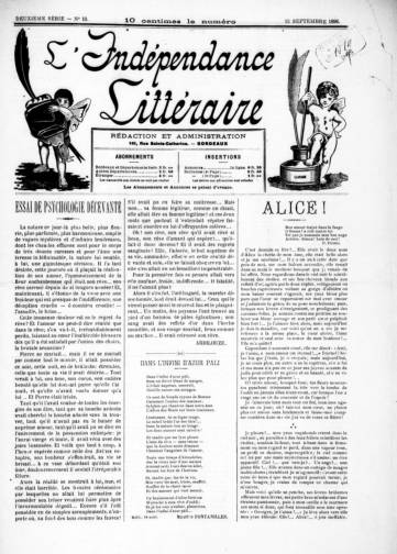 Couverture de L’Indépendance littéraire, publié le 01 janvier 1896