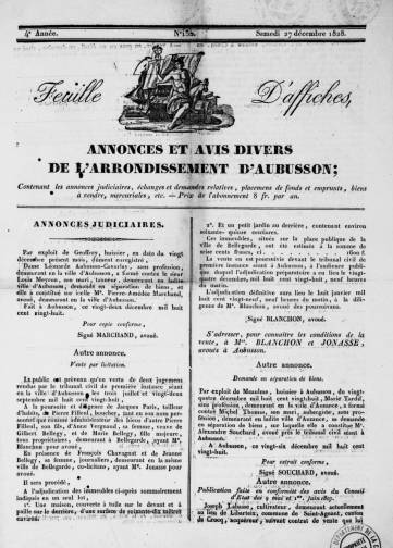 Couverture de Feuille d’affiches d’Aubusson, publié le 24 novembre 1827