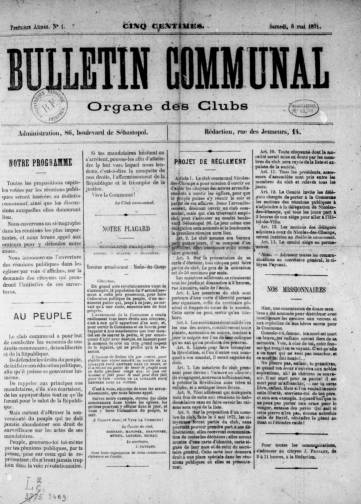 Couverture de Bulletin communal, publié le 06 mai 1871
