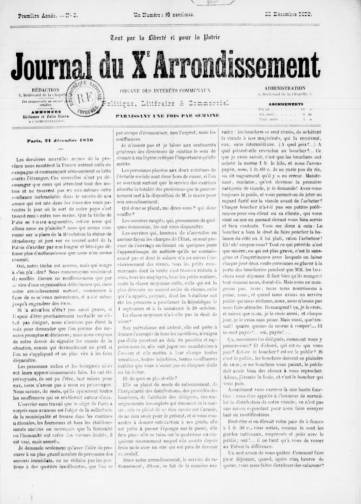 Couverture de Journal du Xe arrondissement, publié le 01 octobre 1870