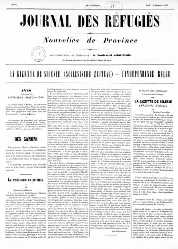 Couverture de Journal des réfugiés, publié le 16 novembre 1870