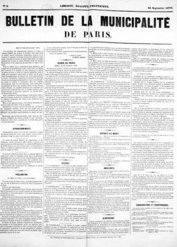 Couverture de Bulletin de la municipalité de Paris, publié le 26 septembre 1870