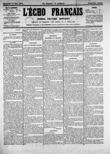 Couverture de L'Écho français, publié le 22 mars 1871