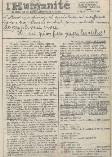Couverture de Humanité (zone Nord), publié le 01 janvier 1940