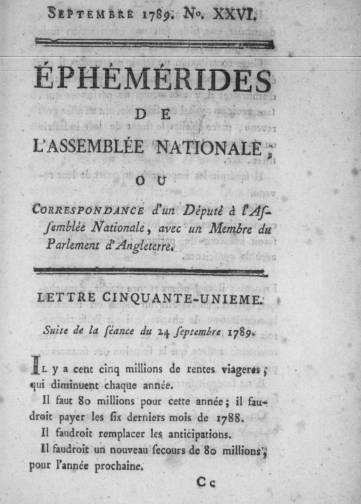 Couverture de Éphémérides de l'Assemblée nationale, publié le 01 septembre 1789