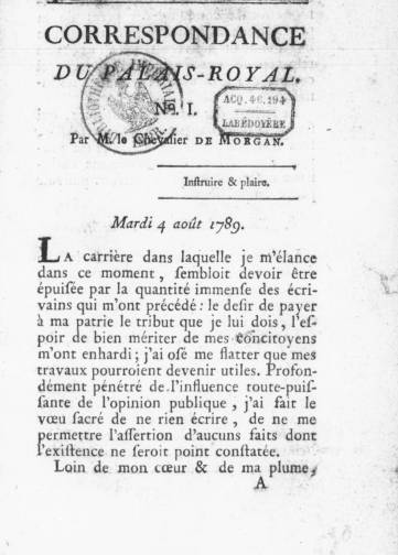 Couverture de Correspondance du Palais-Royal, publié le 04 août 1789
