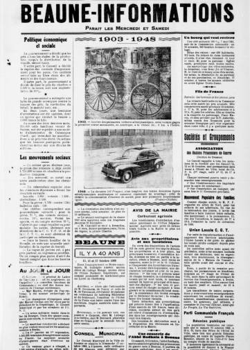 Couverture de Beaune-Informations, publié le 02 janvier 1946