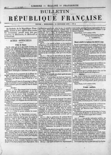 Couverture de Bulletin de la République française, publié le 16 octobre 1870