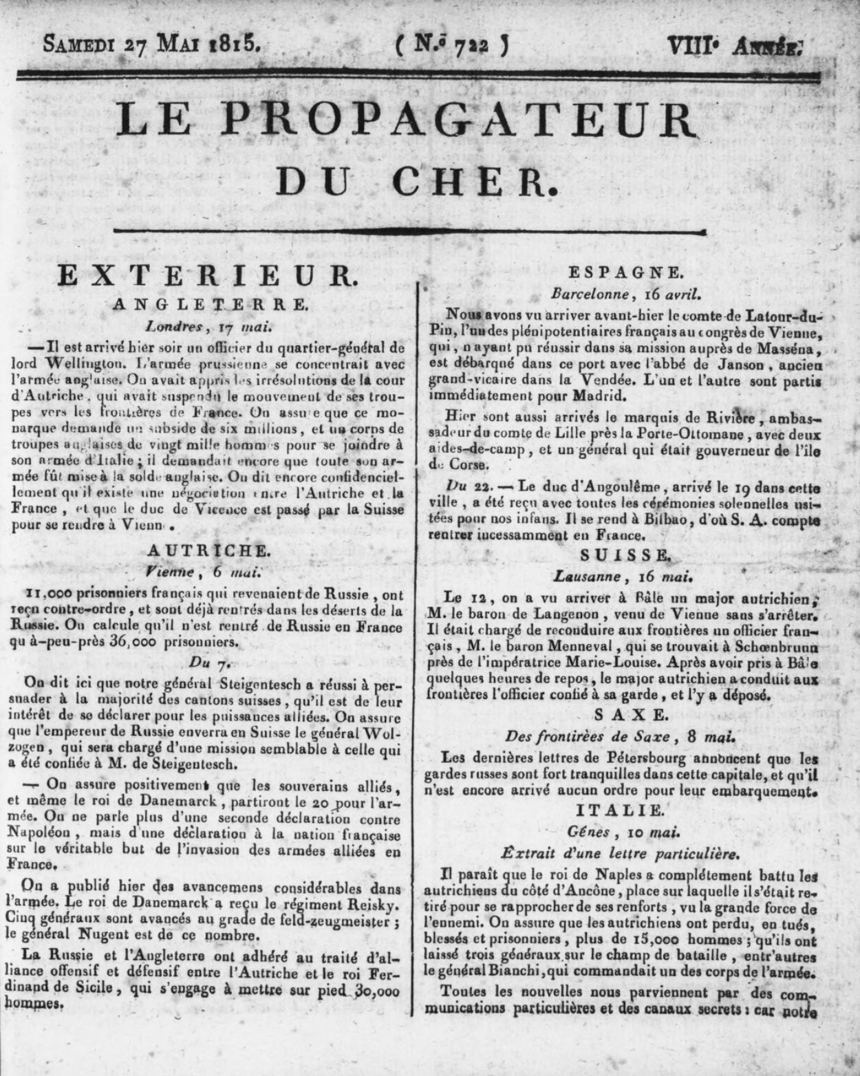 Le Propagateur du Cher (1807-1816)