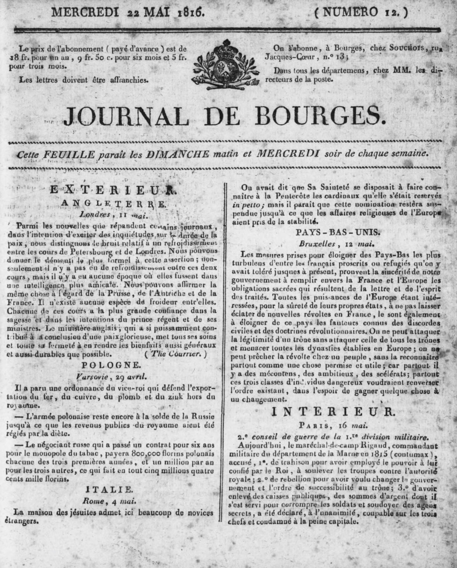 Journal de Bourges (1816-1819)