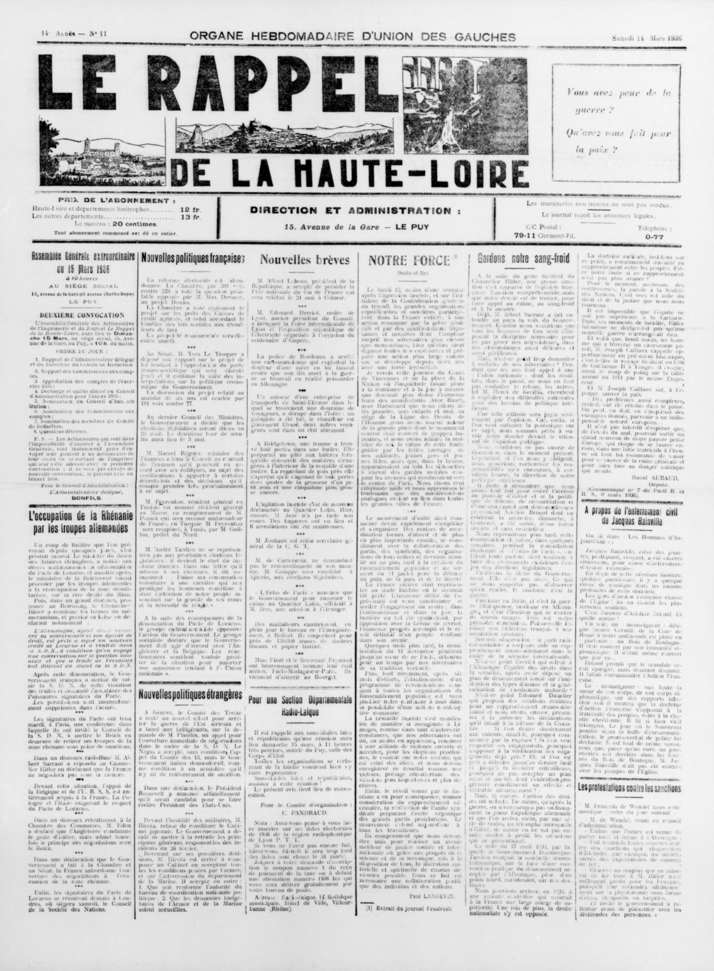 Le Rappel de la Haute-Loire (1923-1938)