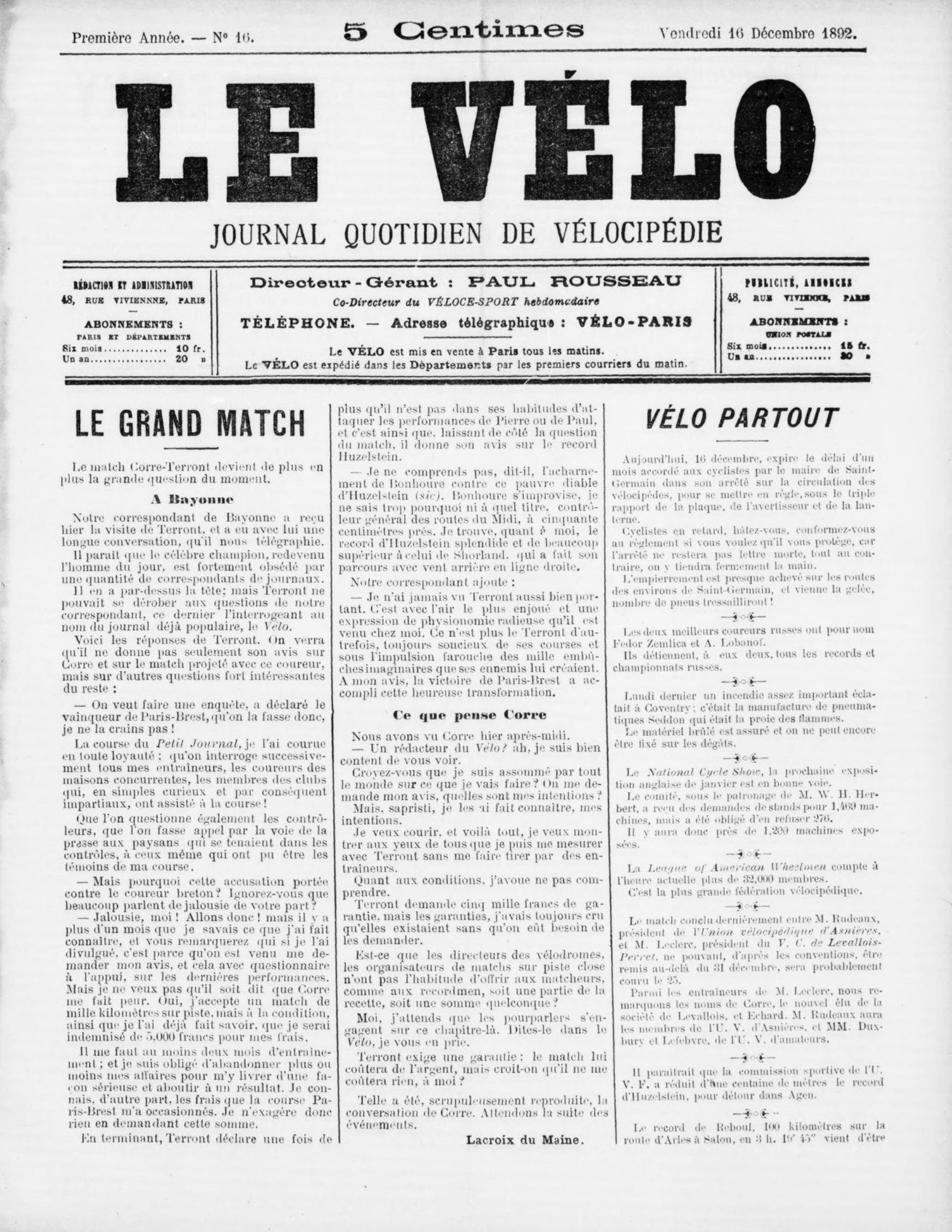 Le Vélo (1892-1904)