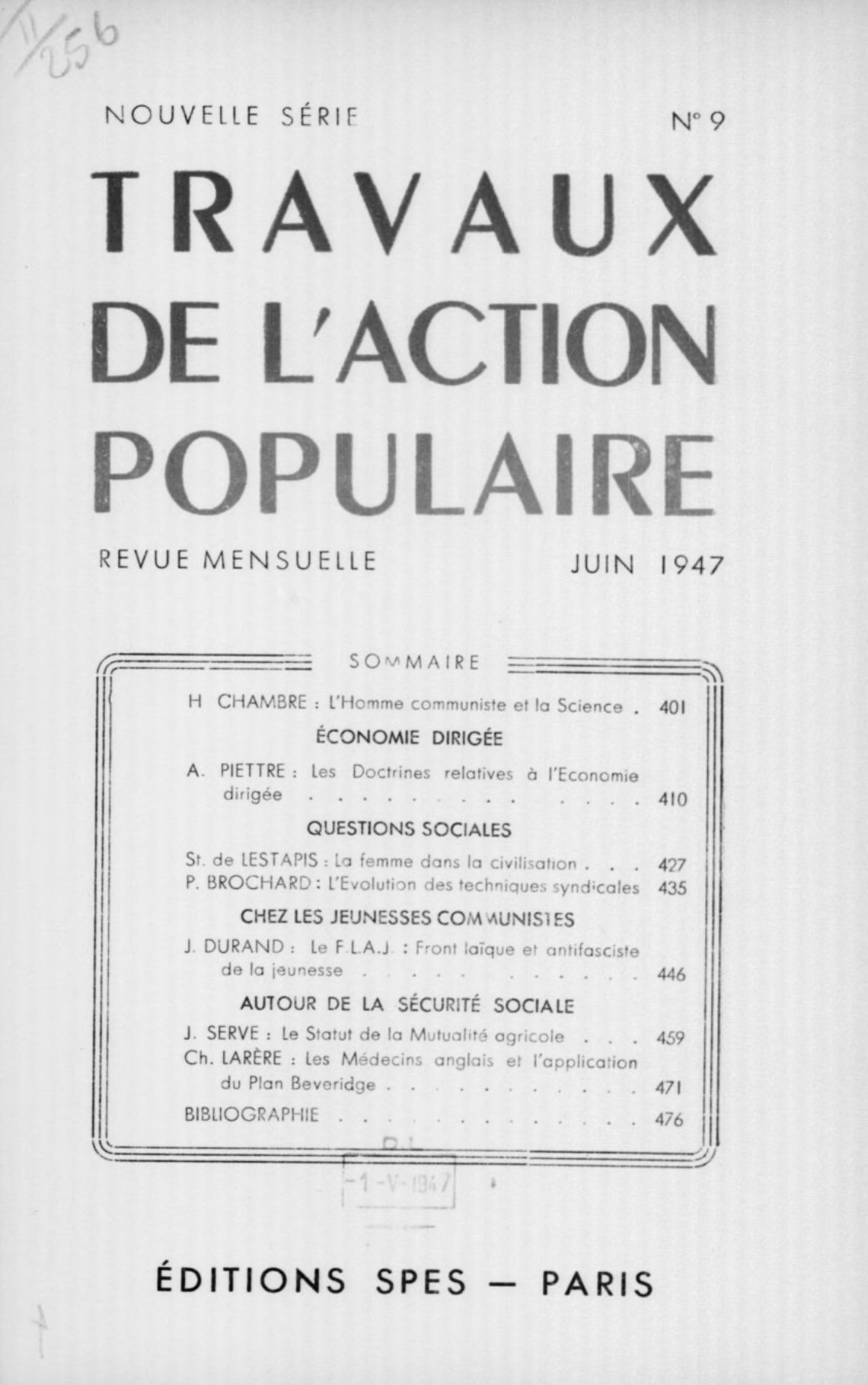 Travaux de l’Action populaire (1945-1949)
