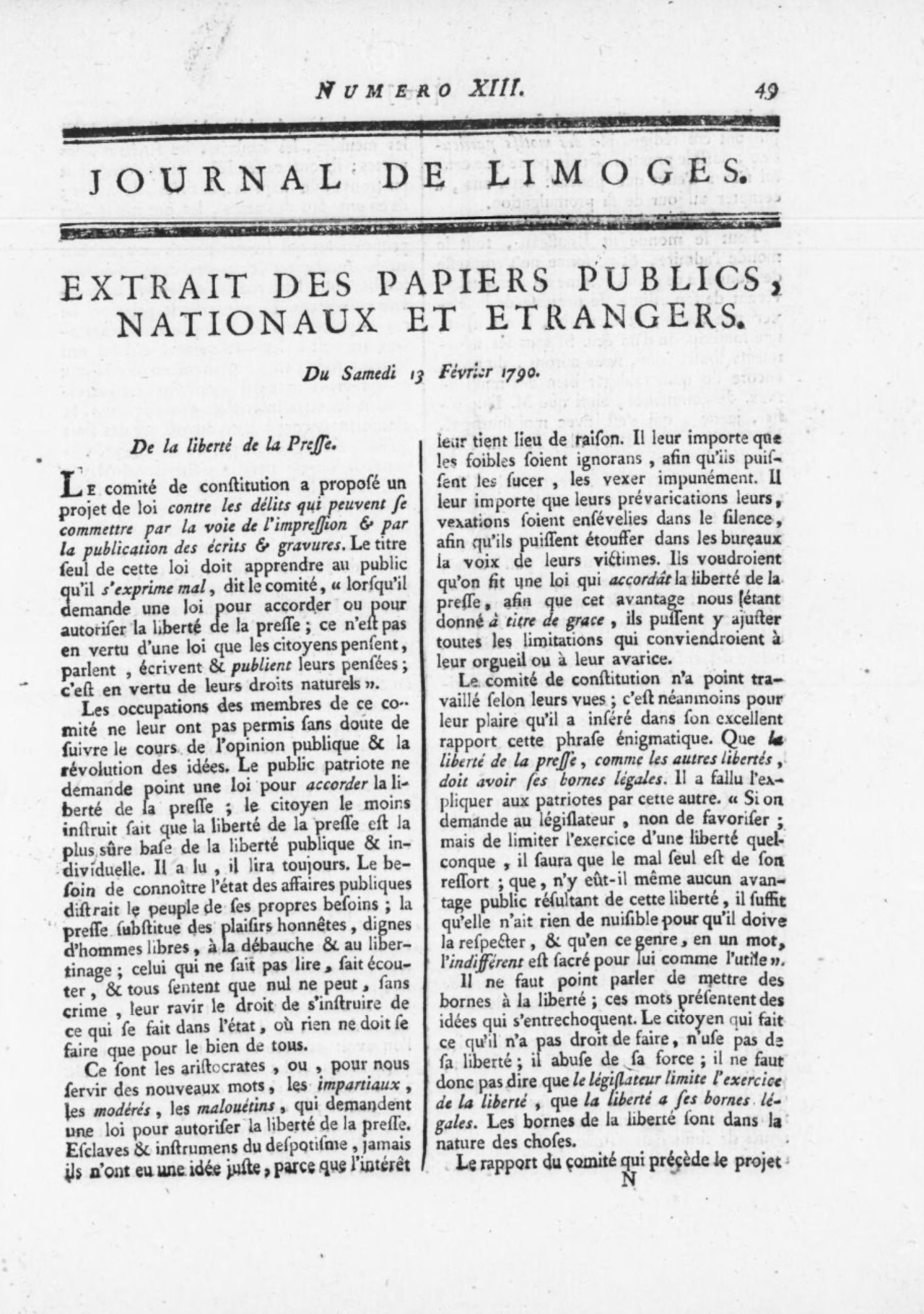 Journal patriotique et de la garde nationale de Limoges (1790-1791)